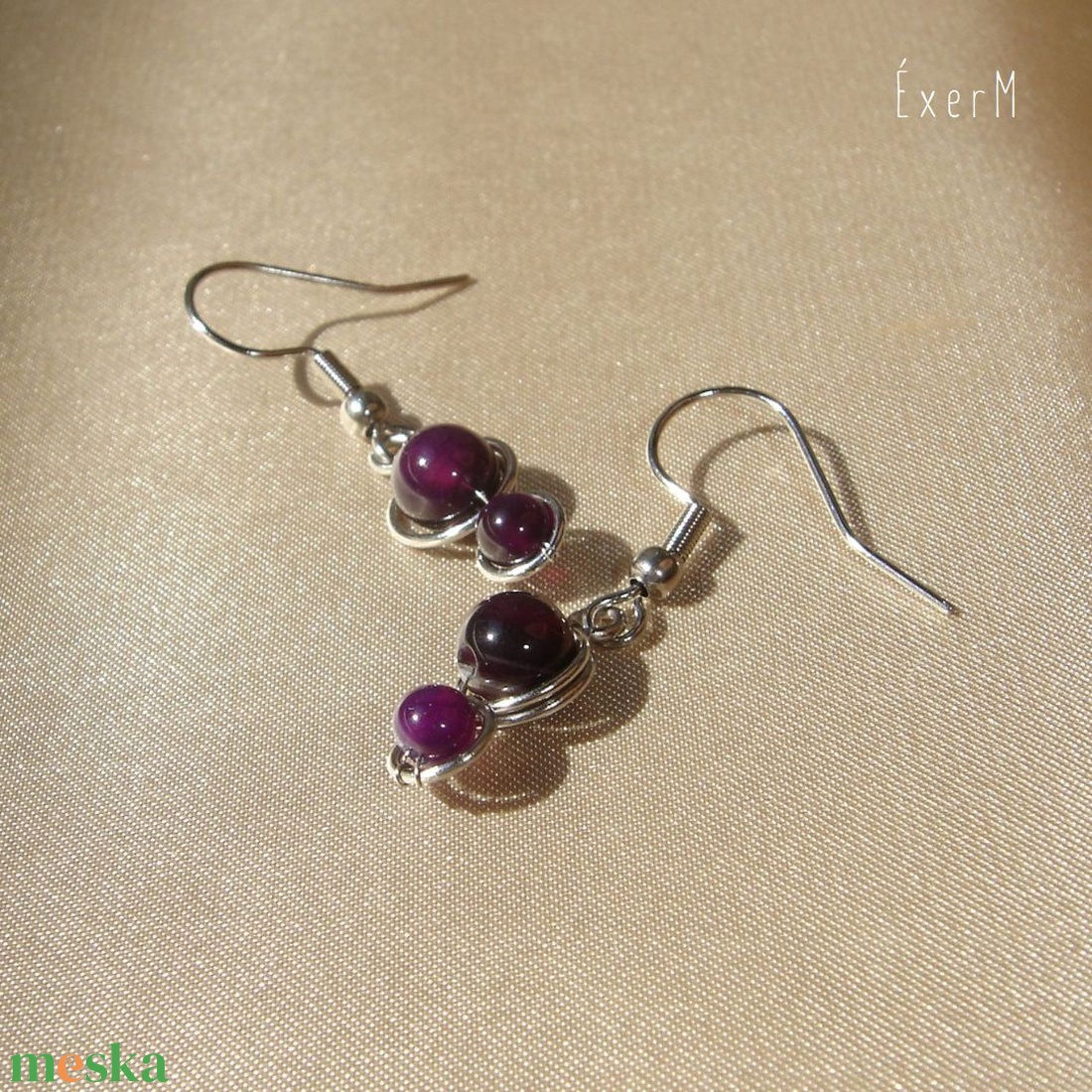 Lila achát ásvány duo fülbevaló - ékszer - fülbevaló - lógó fülbevaló - Meska.hu