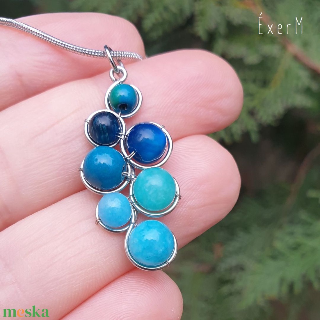 Kék fürt ásvány medálos nyaklánc - ékszer - nyaklánc - medálos nyaklánc - Meska.hu