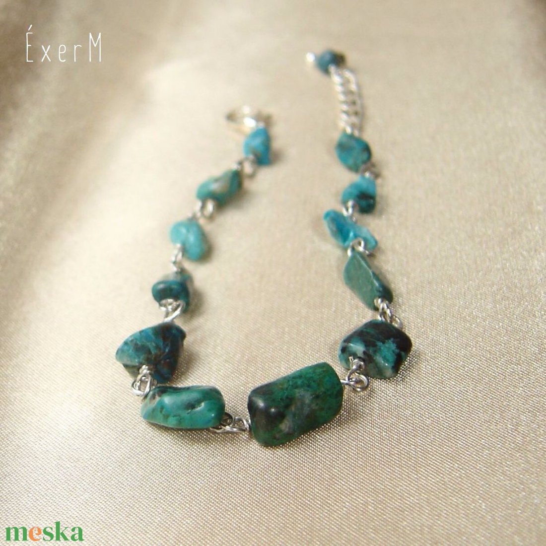 Kékeszöld krizokolla ásvány karkötő - ékszer - karkötő - gyöngyös karkötő - Meska.hu