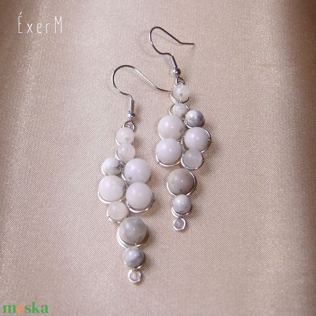 Felhő - fehér statement ásvány fülbevaló - ékszer - fülbevaló - lógó fülbevaló - Meska.hu