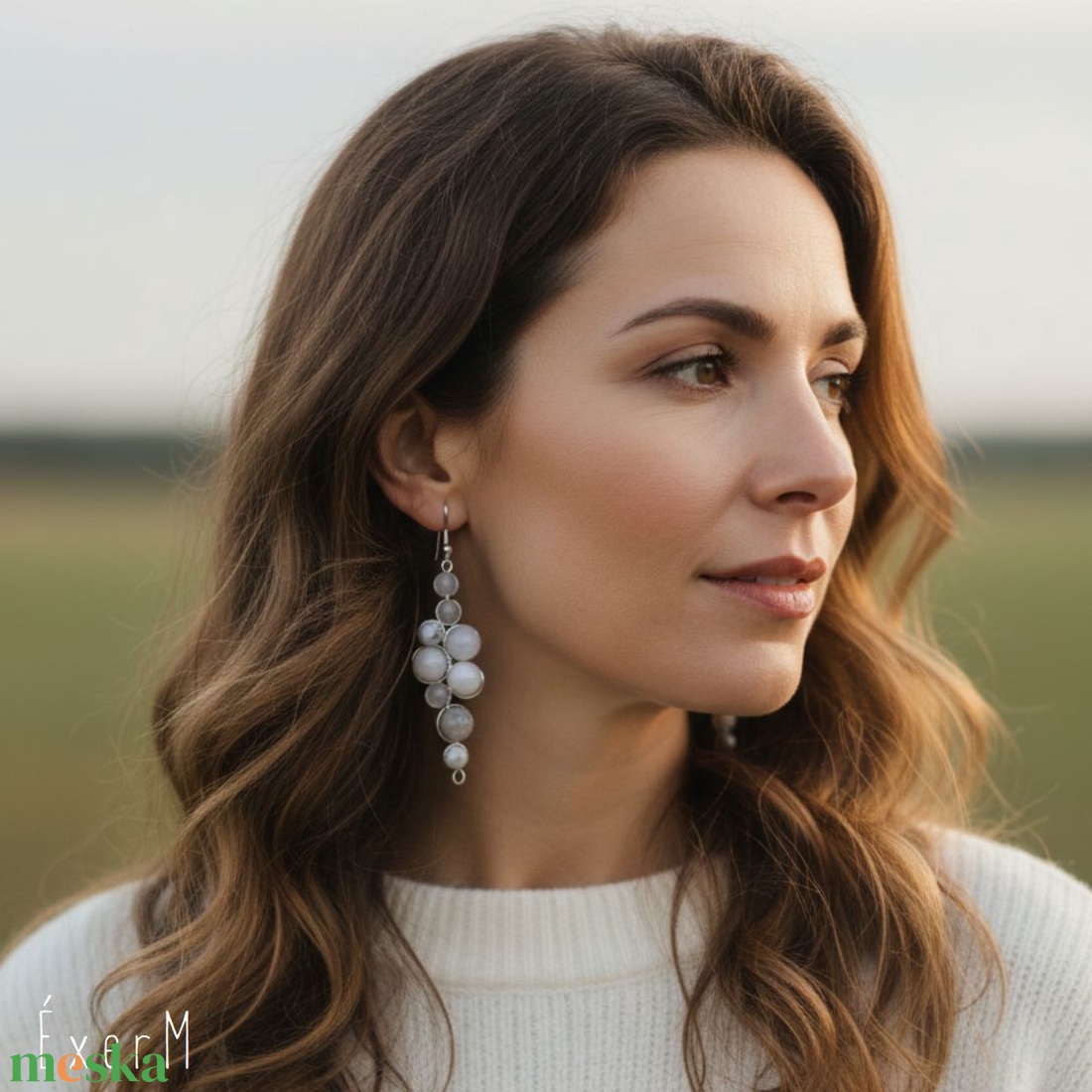 Felhő - fehér statement ásvány fülbevaló - ékszer - fülbevaló - lógó fülbevaló - Meska.hu