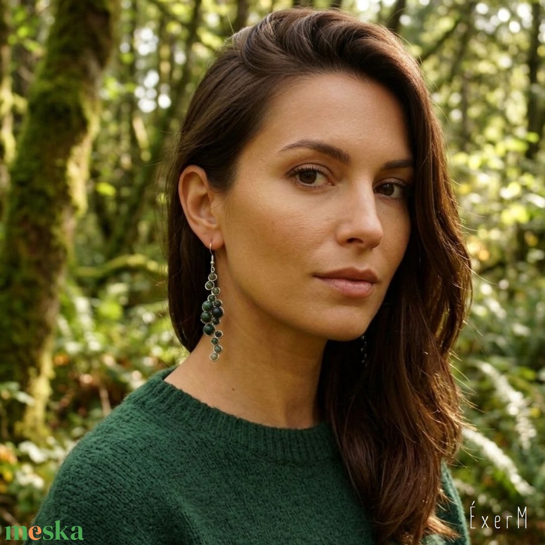 Zöld moha achát ásvány fülbevaló - ékszer - fülbevaló - lógó fülbevaló - Meska.hu