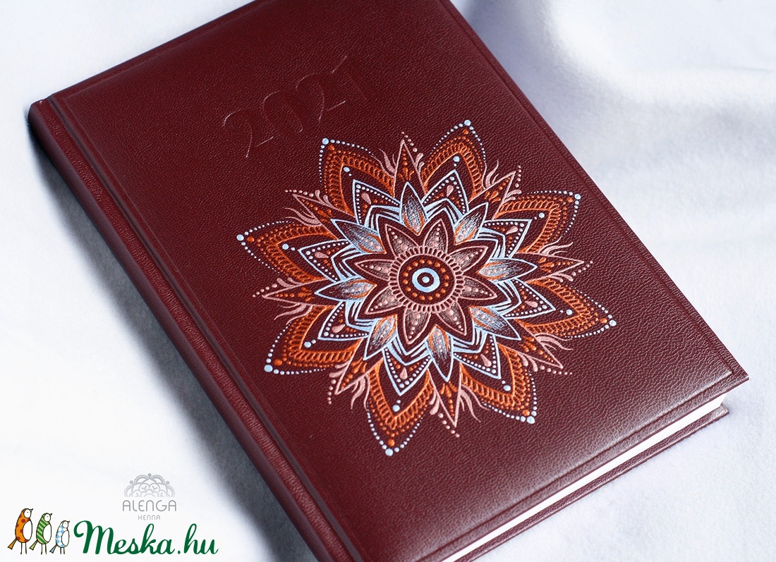 Bodró határidőnapló mandala mintával, rosegold-halványkék-vörösréz, A/5-ös, napi beosztású naptár, festett egyedi napló - otthon & életmód - papír, írószer - jegyzetfüzet & napló - Meska.hu