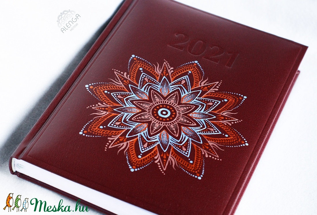 Bodró határidőnapló mandala mintával, rosegold-halványkék-vörösréz, A/5-ös, napi beosztású naptár, festett egyedi napló - otthon & életmód - papír, írószer - jegyzetfüzet & napló - Meska.hu