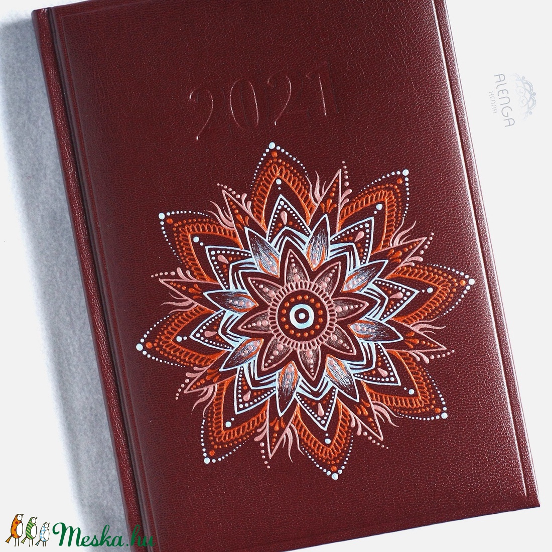 Bodró határidőnapló mandala mintával, rosegold-halványkék-vörösréz, A/5-ös, napi beosztású naptár, festett egyedi napló - otthon & életmód - papír, írószer - jegyzetfüzet & napló - Meska.hu
