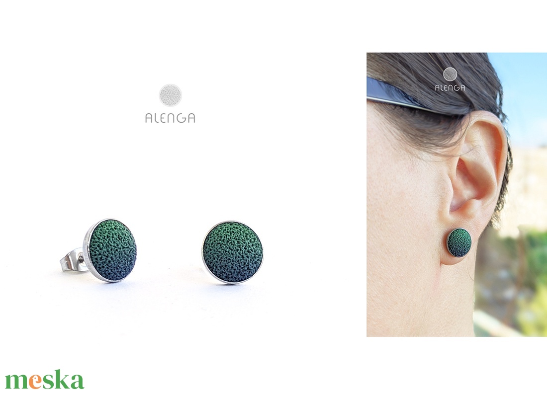 Színátmentes bedugós fülbevaló, fűzöld-sötétkék színben, 10mm-es.  ZSŰRIZETT TERMÉK - ékszer - nyaklánc - medálos nyaklánc - Meska.hu