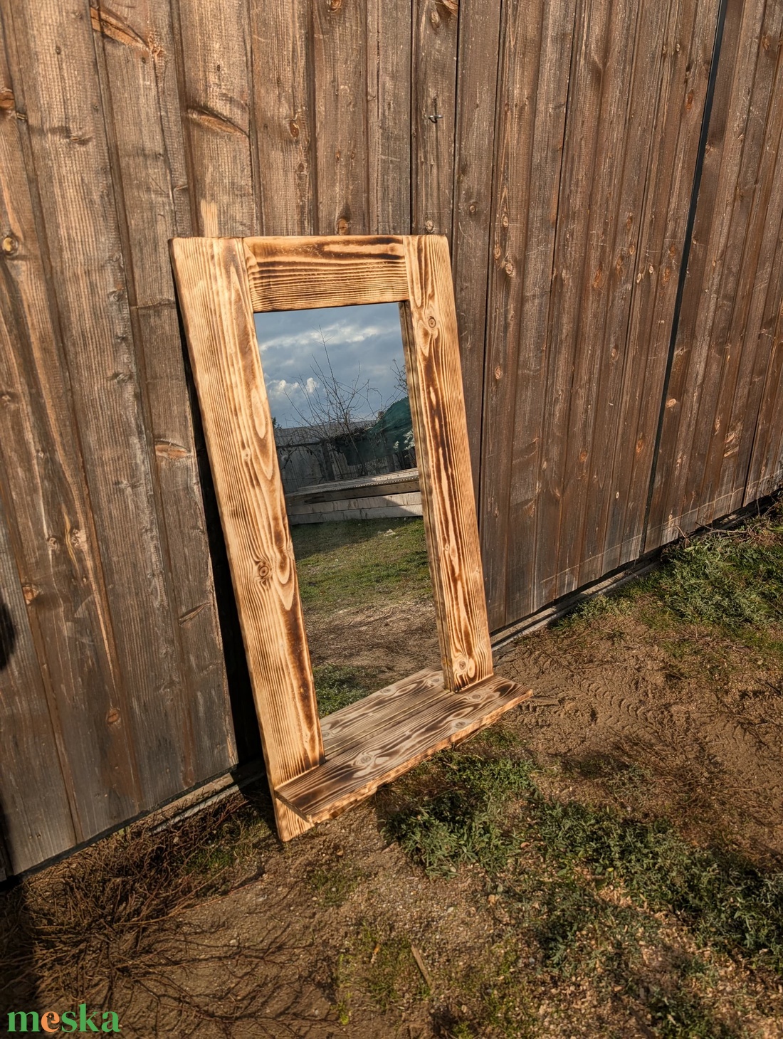 Fürdőszoba tükör polccal, rusztikus képkeret natúr színben - otthon & életmód - dekoráció - kép & falikép - képkeret - Meska.hu