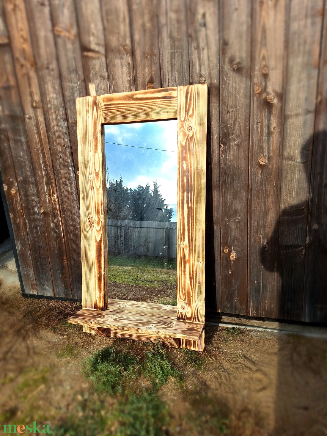 Fürdőszoba tükör polccal, rusztikus képkeret natúr színben - otthon & életmód - dekoráció - kép & falikép - képkeret - Meska.hu