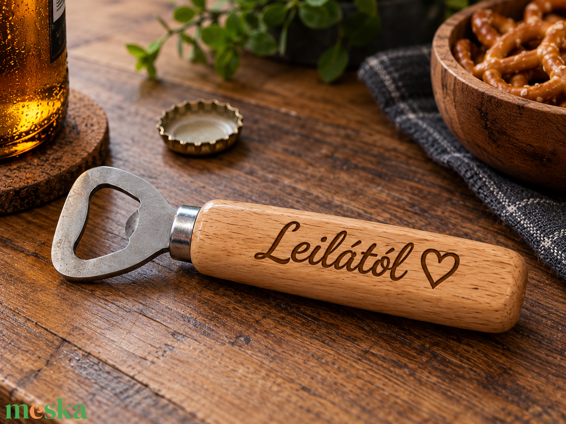 Egyedi gravírozott fa nyelű sörnyitó - otthon & életmód - konyhafelszerelés, tálalás - italos kellékek - sörnyitó - Meska.hu