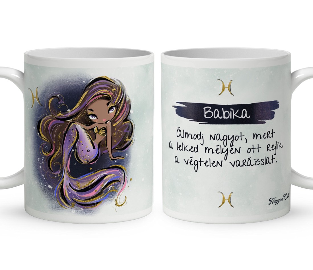 Személyre szabható - Barna hajú Csini Halak lány mintás bögre - otthon & életmód - konyhafelszerelés, tálalás - tálalás - bögre & csésze - Meska.hu