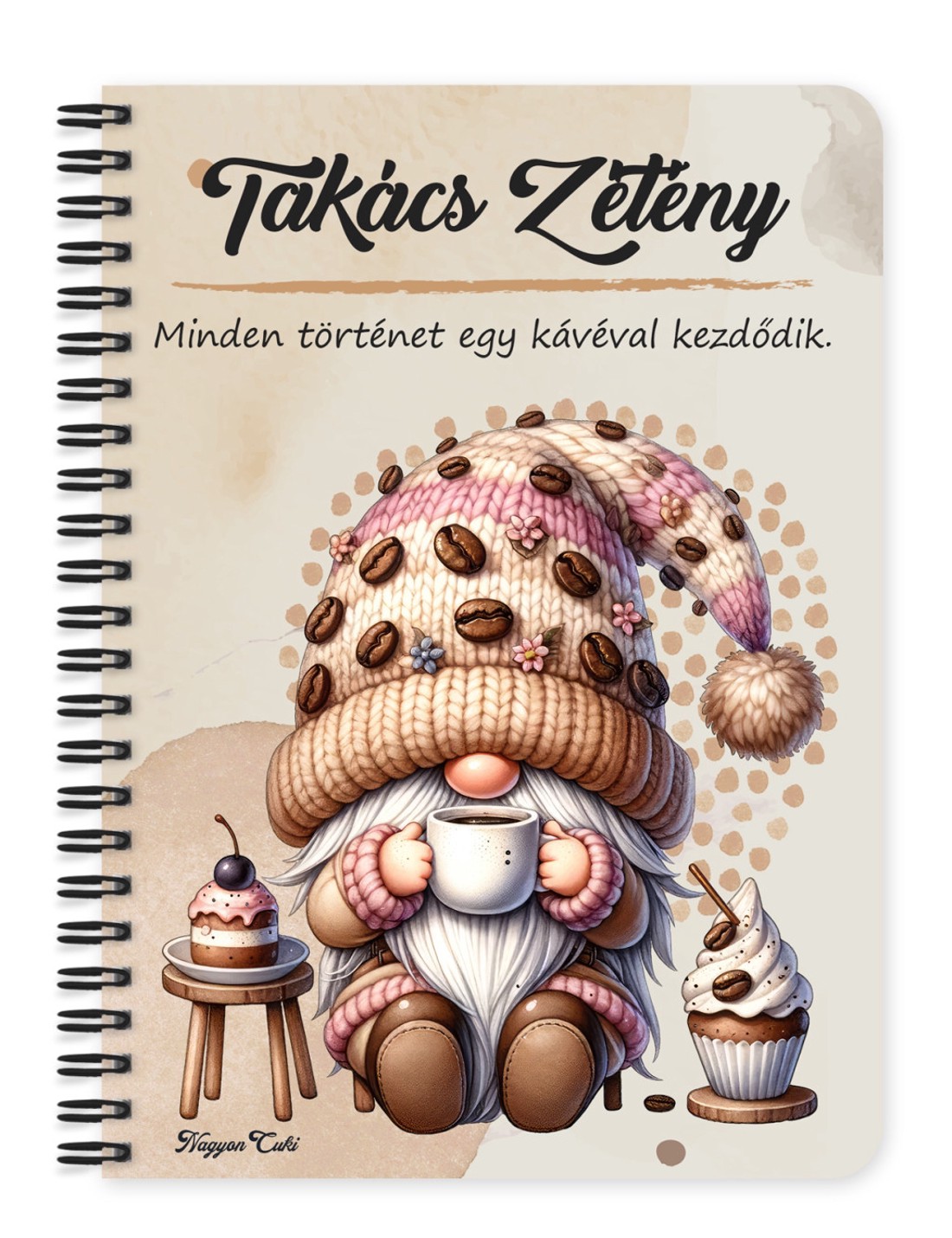 Személyre szabható - Kávés manó sütikével mintás A6-os füzet - otthon & életmód - papír, írószer - jegyzetfüzet & napló - Meska.hu