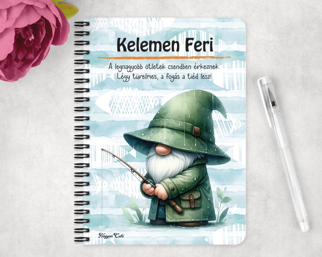 Személyre szabható - Horgász manó esőben mintás A6-os füzet - otthon & életmód - papír, írószer - jegyzetfüzet & napló - Meska.hu
