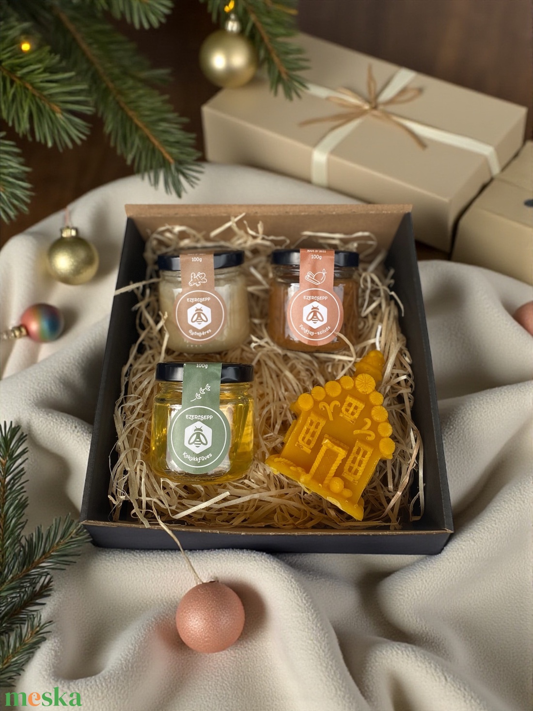 3 féle méz +  gyertyaálasztható - élelmiszer - gourmet ajándékcsomag - Meska.hu