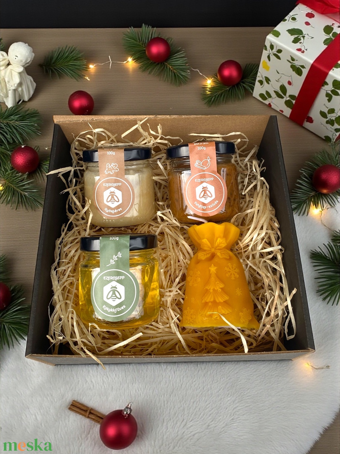 3 féle méz +  gyertyaálasztható - élelmiszer - gourmet ajándékcsomag - Meska.hu