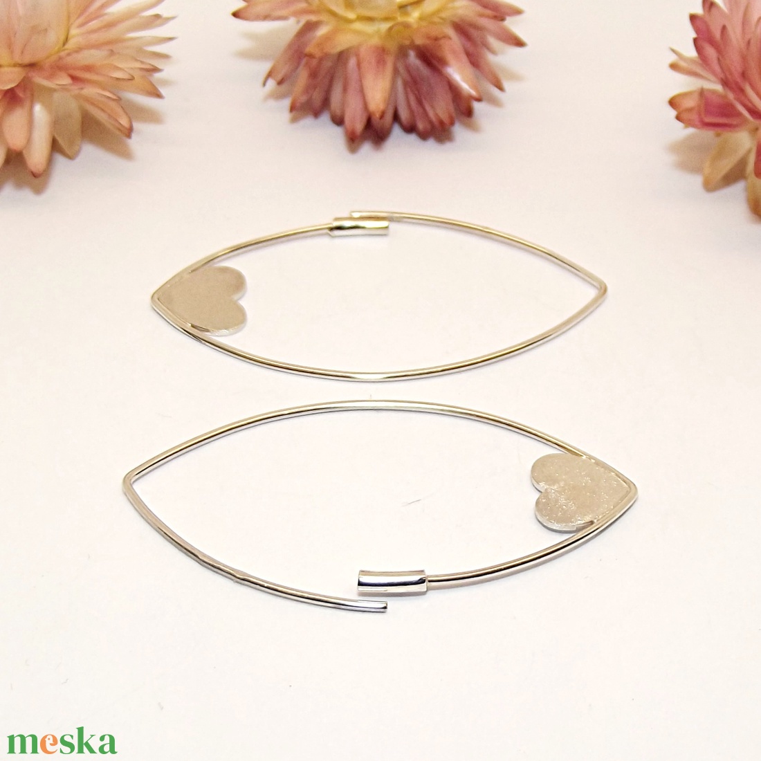 Matt szív, ezüst fülbevaló (EF.042) - ékszer - fülbevaló - lógó fülbevaló - Meska.hu