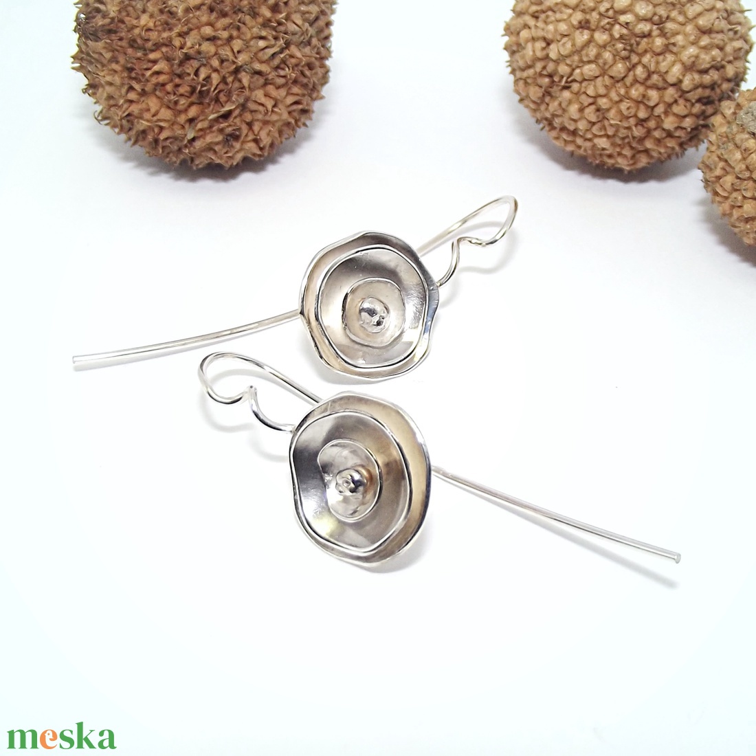Boglárka, virág motívumos, női ezüst fülbevaló pár (EF.002) - ékszer - fülbevaló - lógó fülbevaló - Meska.hu