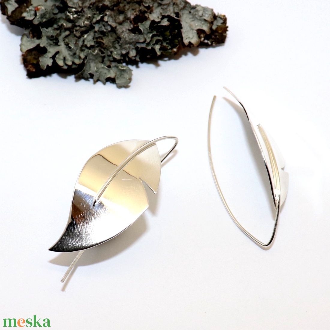 Toll, fényes és karcolt, női ezüst fülbevaló pár (EF.066) - ékszer - fülbevaló - lógó fülbevaló - Meska.hu