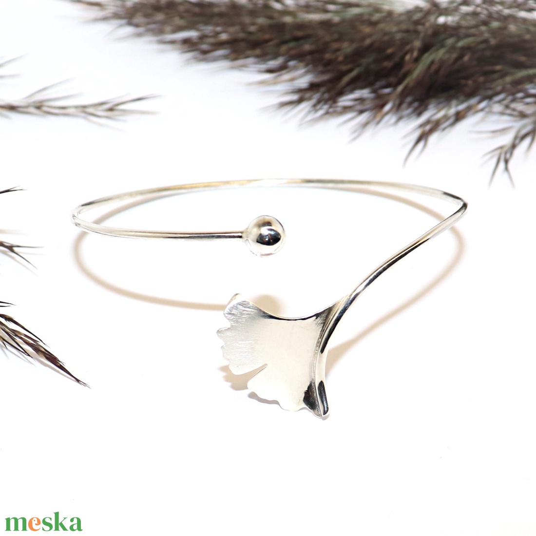 Ginkgo biloba, csiszolt, női ezüst karkötő, állítható (EGK.08) - ékszer - karkötő - karperec - Meska.hu Ginkgo biloba, csiszolt, női ezüst karkötő, állítható (EGK.08) - ékszer - karkötő - karperec - Meska.hu
