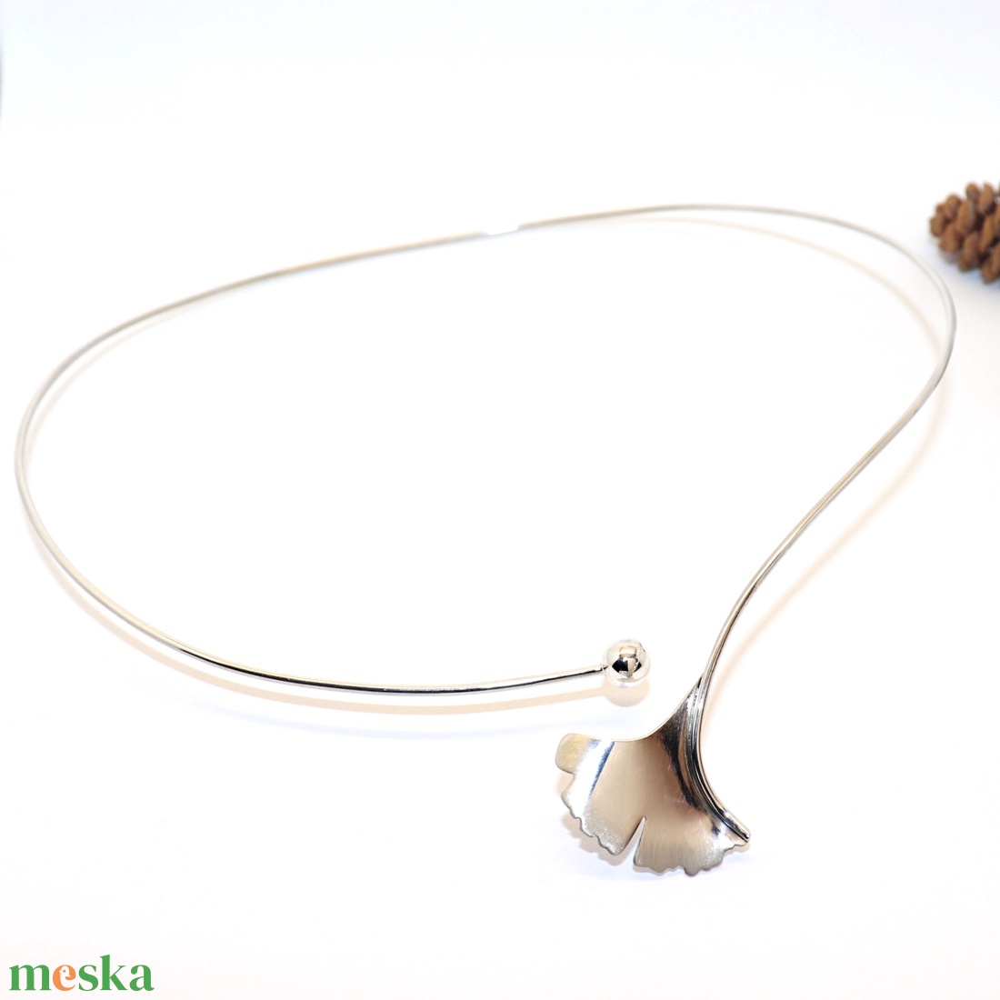 Ginkgo biloba, csiszolt, női ezüst nyakék, 45 cm (EGK.09) - ékszer - nyaklánc - nyakpánt, gallér - Meska.hu