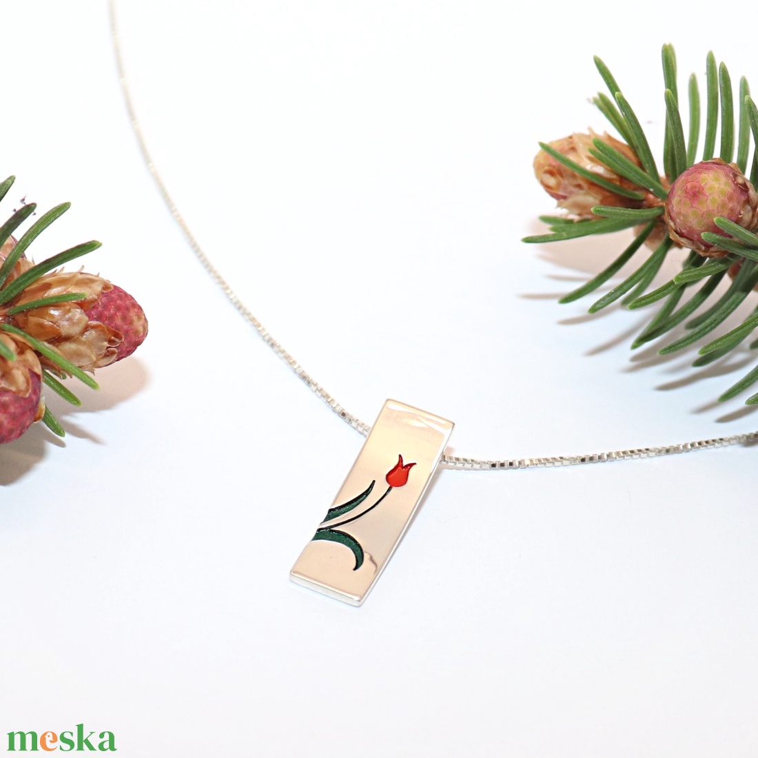 Piros tulipános téglalap, női ezüst nyaklánc, 50 cm (ETK.31) - ékszer - nyaklánc - medálos nyaklánc - Meska.hu Piros tulipános téglalap, női ezüst nyaklánc, 50 cm (ETK.31) - ékszer - nyaklánc - medálos nyaklánc - Meska.hu