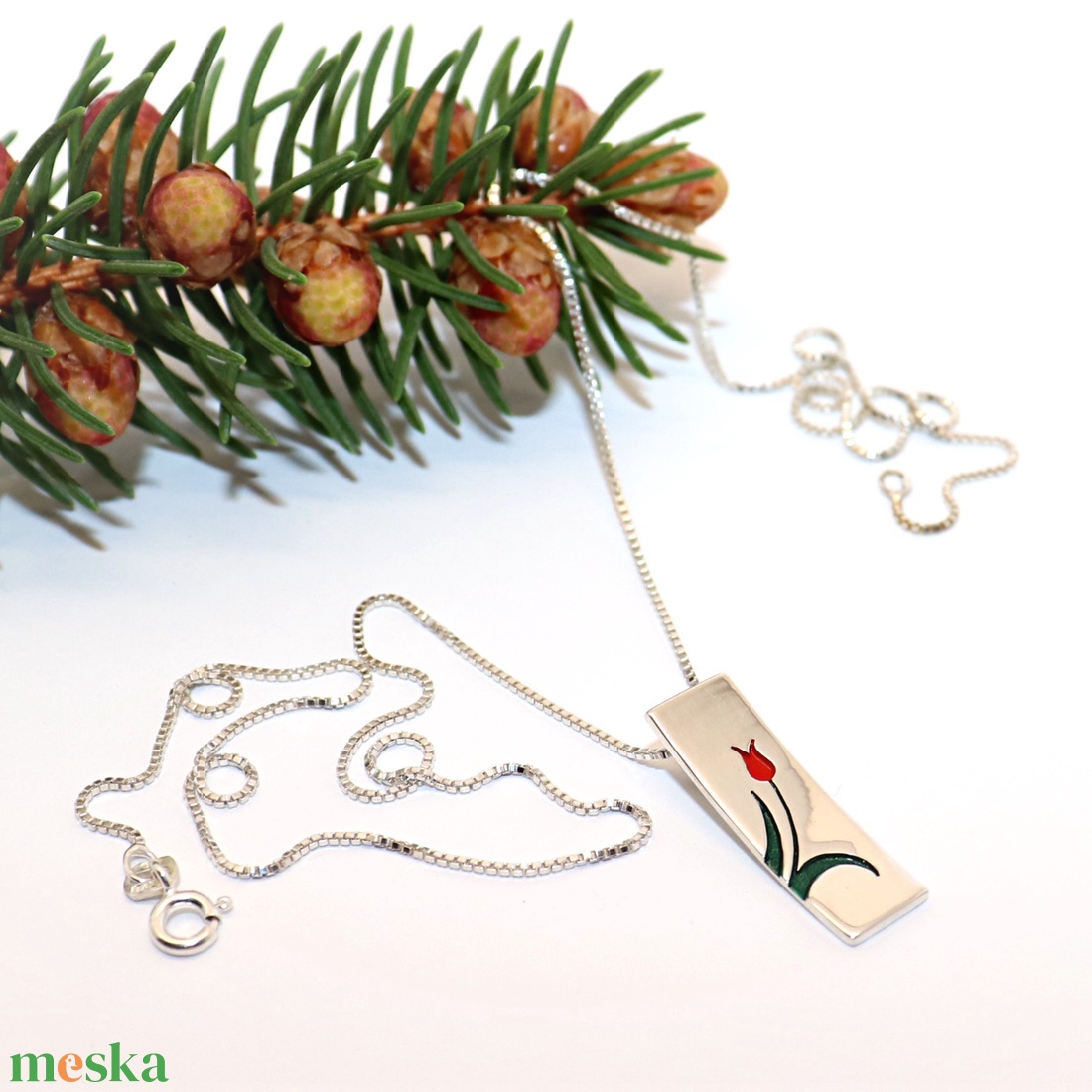 Piros tulipános téglalap, női ezüst nyaklánc, 50 cm (ETK.31) - ékszer - nyaklánc - medálos nyaklánc - Meska.hu Piros tulipános téglalap, női ezüst nyaklánc, 50 cm (ETK.31) - ékszer - nyaklánc - medálos nyaklánc - Meska.hu