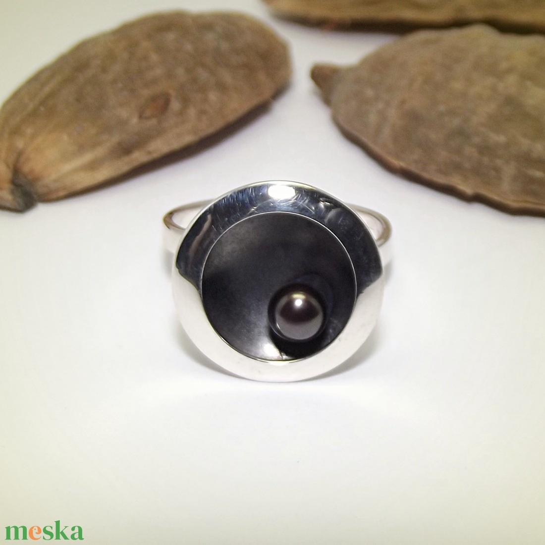 Lencse szürke igazgyönggyel, női ezüst gyűrű, 56-os méret, állítható (VLE.01) - ékszer - gyűrű - kerek gyűrű - Meska.hu