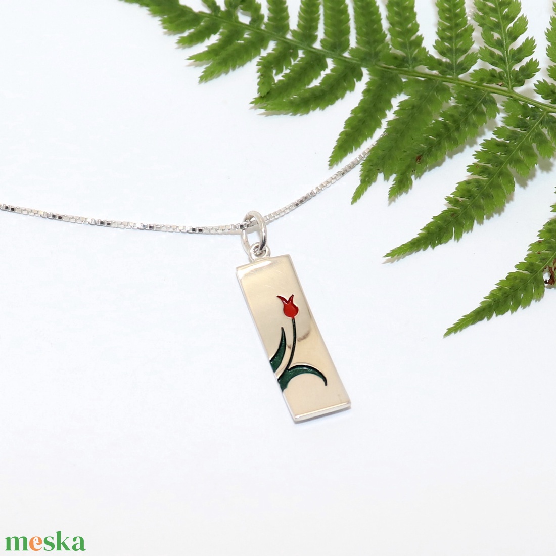 Piros tulipános téglalap, női ezüst nyaklánc, 50 cm (ETK.33) - ékszer - nyaklánc - medálos nyaklánc - Meska.hu Piros tulipános téglalap, női ezüst nyaklánc, 50 cm (ETK.33) - ékszer - nyaklánc - medálos nyaklánc - Meska.hu