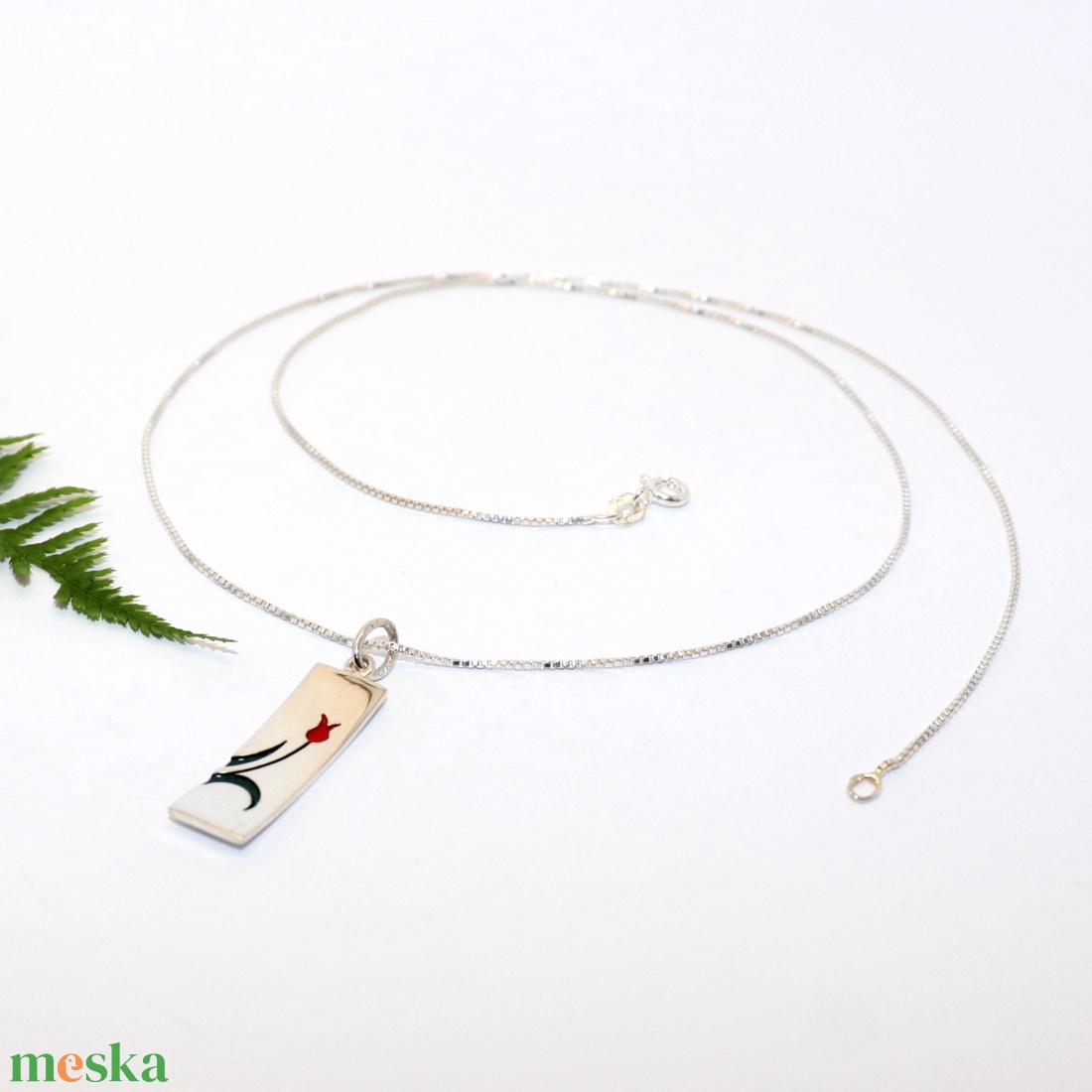 Piros tulipános téglalap, női ezüst nyaklánc, 50 cm (ETK.33) - ékszer - nyaklánc - medálos nyaklánc - Meska.hu Piros tulipános téglalap, női ezüst nyaklánc, 50 cm (ETK.33) - ékszer - nyaklánc - medálos nyaklánc - Meska.hu