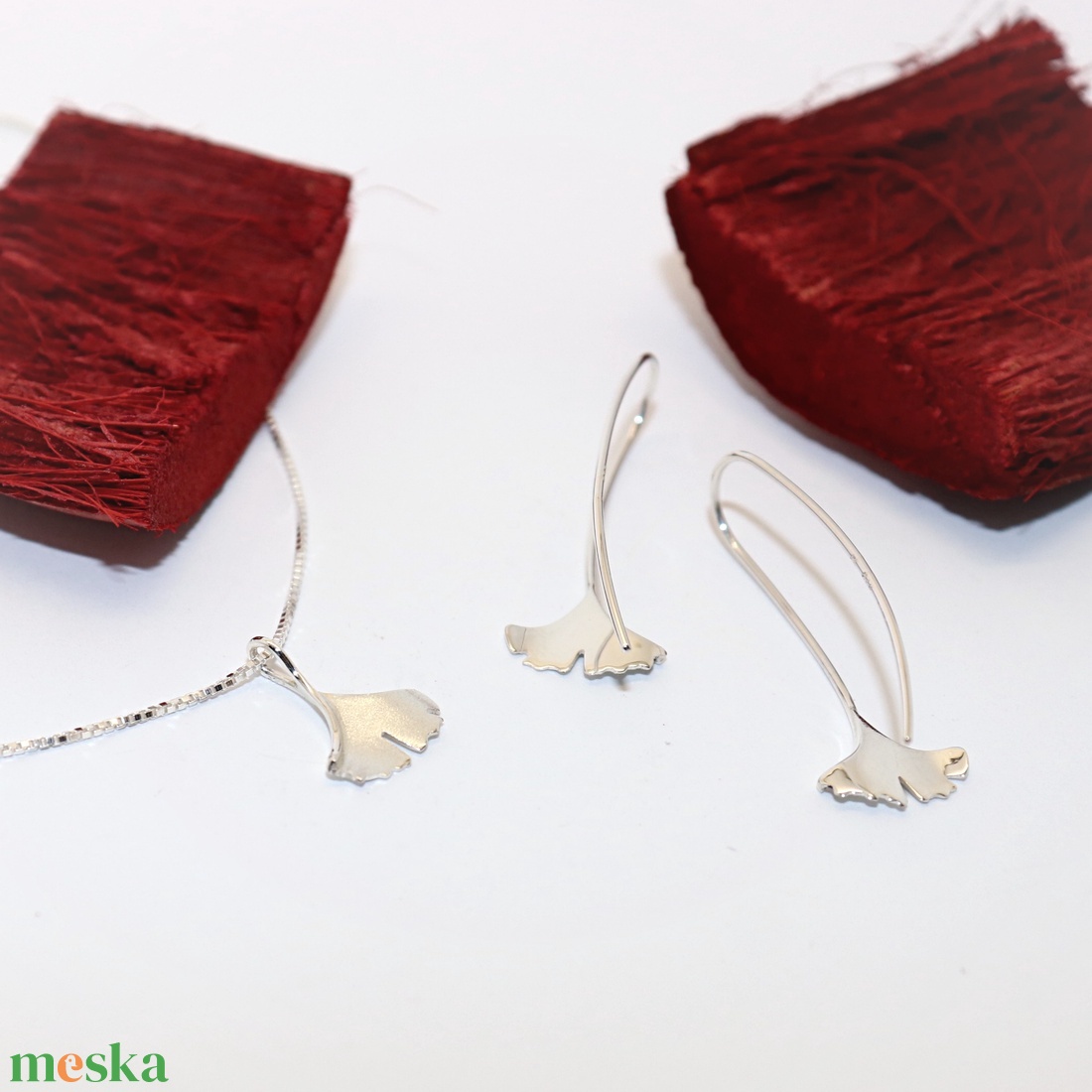 Ginkgo biloba, mattírozott, női ezüst szett (EGK.06) - ékszer - ékszerszett - Meska.hu Ginkgo biloba, mattírozott, női ezüst szett (EGK.06) - ékszer - ékszerszett - Meska.hu