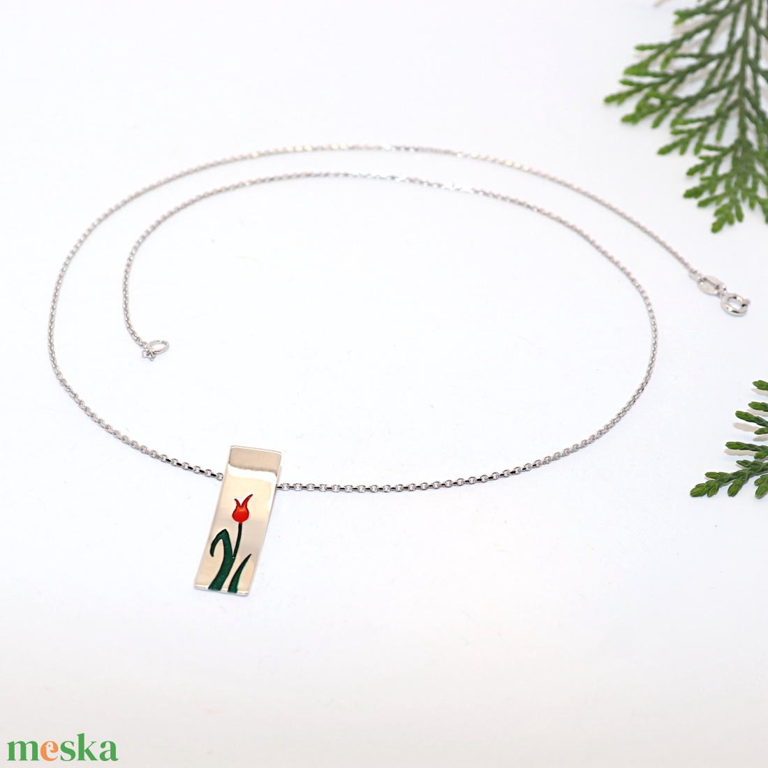 Piros tulipános téglalap, női ezüst nyaklánc, 50 cm (ETK.38) - ékszer - nyaklánc - medálos nyaklánc - Meska.hu Piros tulipános téglalap, női ezüst nyaklánc, 50 cm (ETK.38) - ékszer - nyaklánc - medálos nyaklánc - Meska.hu