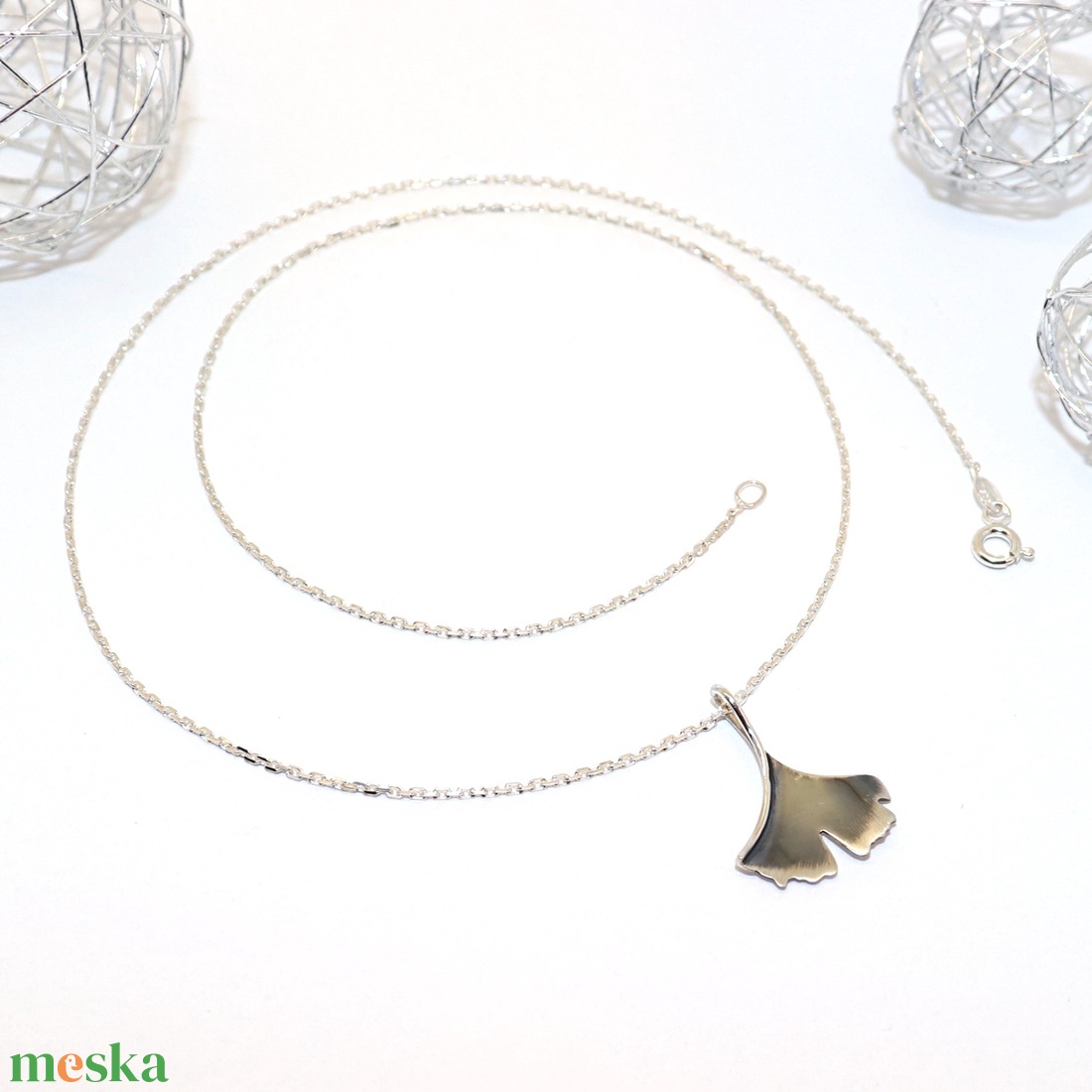 Ginkgo biloba, antikolt, női ezüst nyaklánc, 50 cm (EGK.03) - ékszer - nyaklánc - medálos nyaklánc - Meska.hu