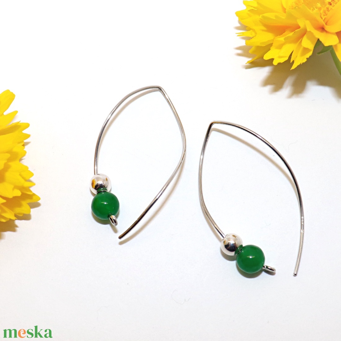 Zöld jáde köves, női ezüst fülbevaló pár (EF.115) - ékszer - fülbevaló - lógó fülbevaló - Meska.hu