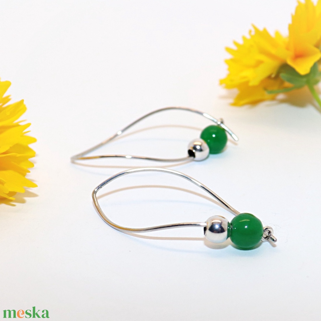 Zöld jáde köves, női ezüst fülbevaló pár (EF.115) - ékszer - fülbevaló - lógó fülbevaló - Meska.hu