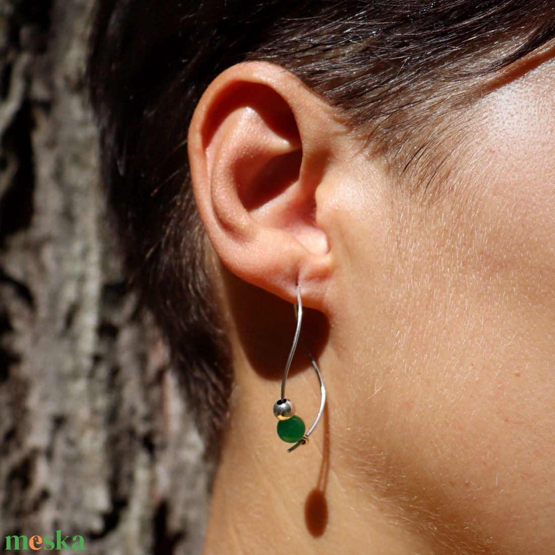 Zöld jáde köves, női ezüst fülbevaló pár (EF.115) - ékszer - fülbevaló - lógó fülbevaló - Meska.hu