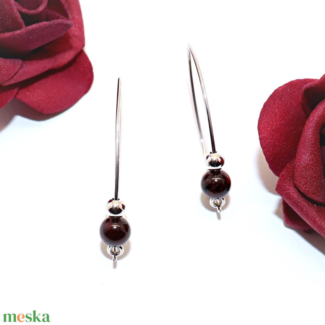 Gránát köves, női ezüst fülbevaló pár (EF.024) - ékszer - fülbevaló - lógó fülbevaló - Meska.hu
