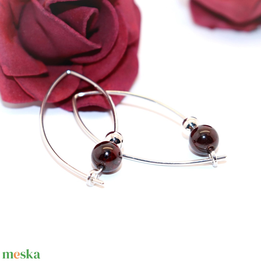 Gránát köves, női ezüst fülbevaló pár (EF.024) - ékszer - fülbevaló - lógó fülbevaló - Meska.hu