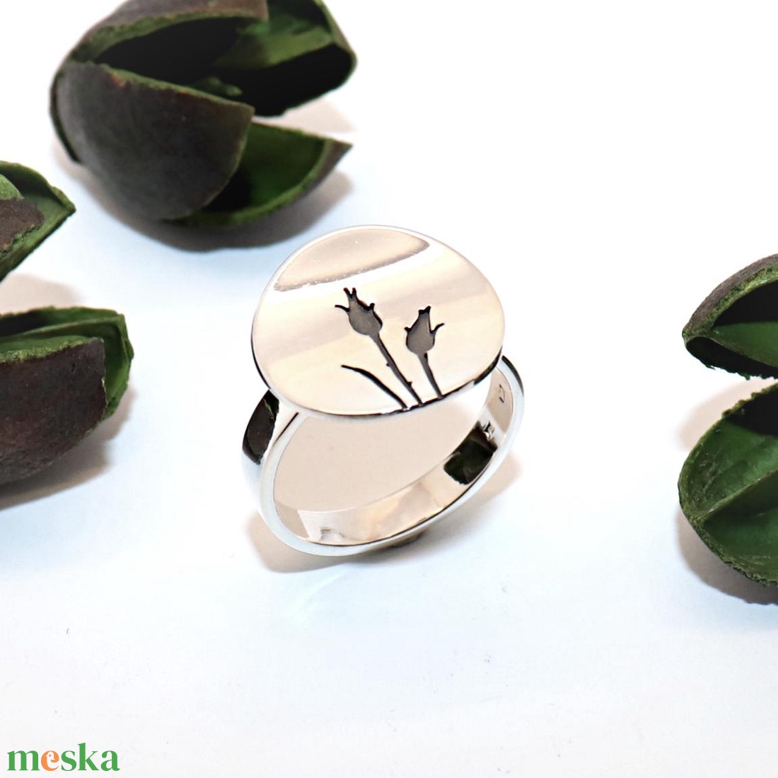 Rózsa mintás, női ezüst gyűrű, 57-es méret, állítható (EGY.010) - ékszer - gyűrű - statement gyűrű - Meska.hu