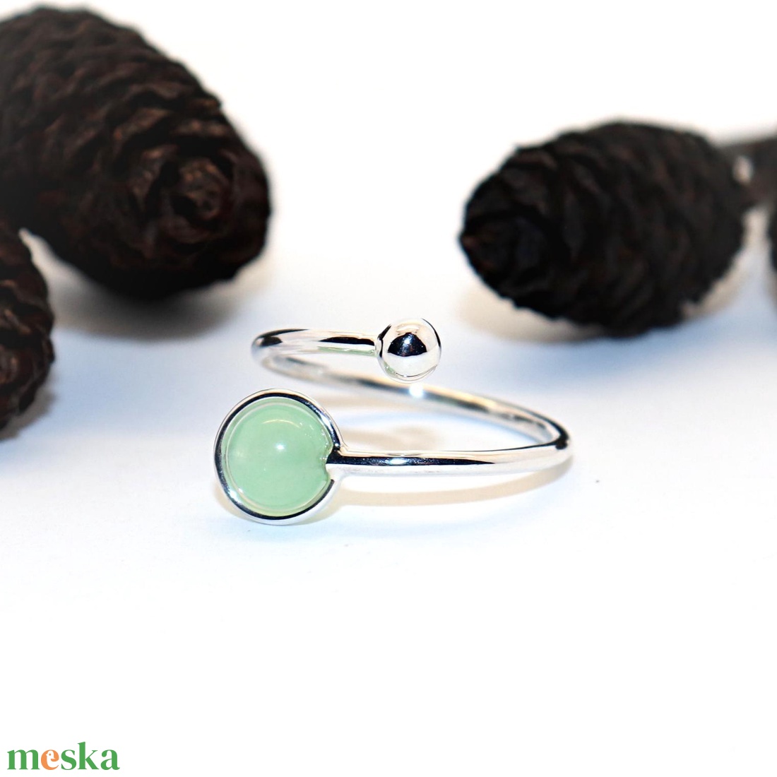 Jáde köves, női ezüst gyűrű, 56-os méret, állítható (EGY.292) - ékszer - gyűrű - statement gyűrű - Meska.hu