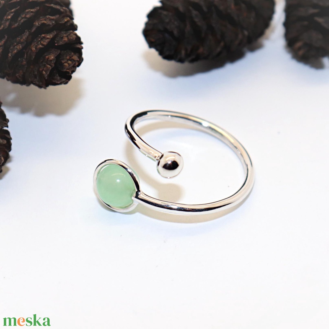 Jáde köves, női ezüst gyűrű, 56-os méret, állítható (EGY.292) - ékszer - gyűrű - statement gyűrű - Meska.hu