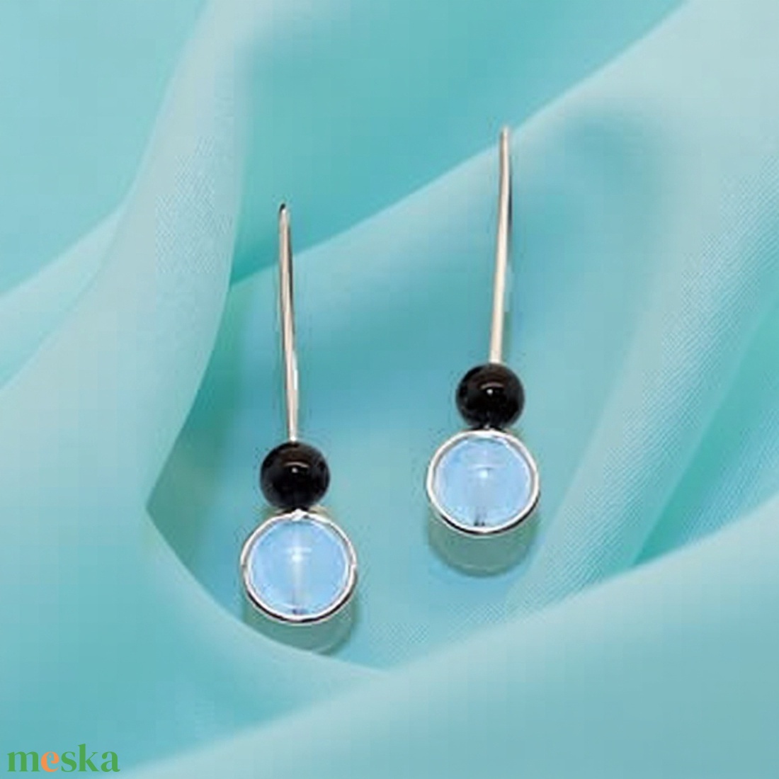 Jáde és ónix köves, női ezüst fülbevaló pár (EF.200) - ékszer - fülbevaló - lógó fülbevaló - Meska.hu