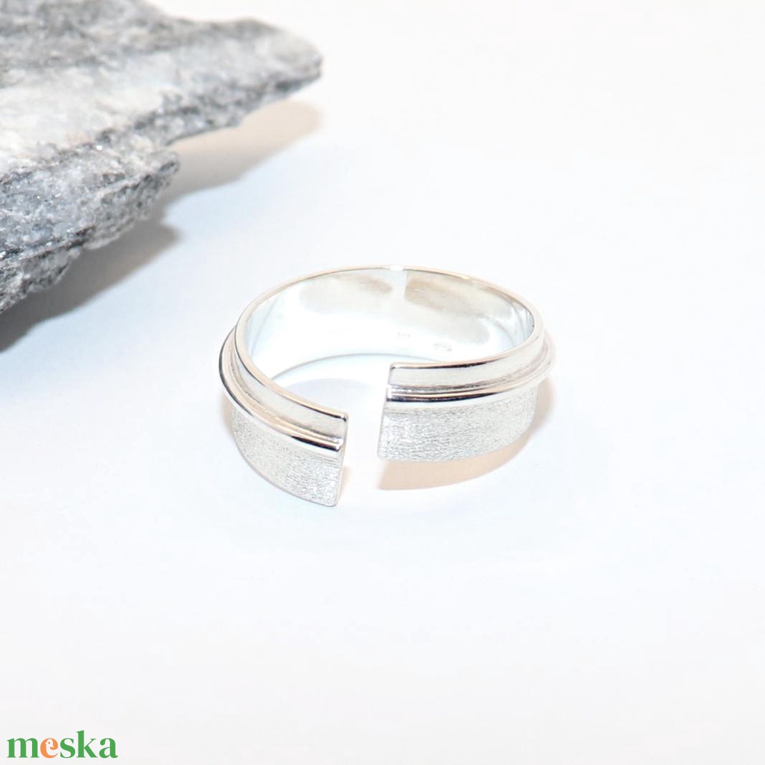 Karikagyűrű, matt és fényes, női ezüst gyűrű, 59-es méret, állítható (EGY.202) - ékszer - gyűrű - statement gyűrű - Meska.hu
