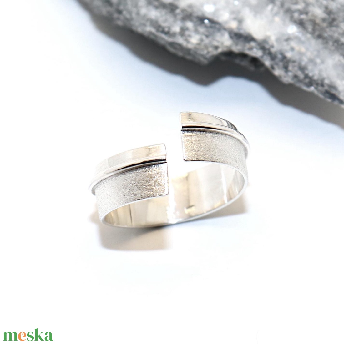 Karikagyűrű, matt és fényes, női ezüst gyűrű, 59-es méret, állítható (EGY.202) - ékszer - gyűrű - statement gyűrű - Meska.hu