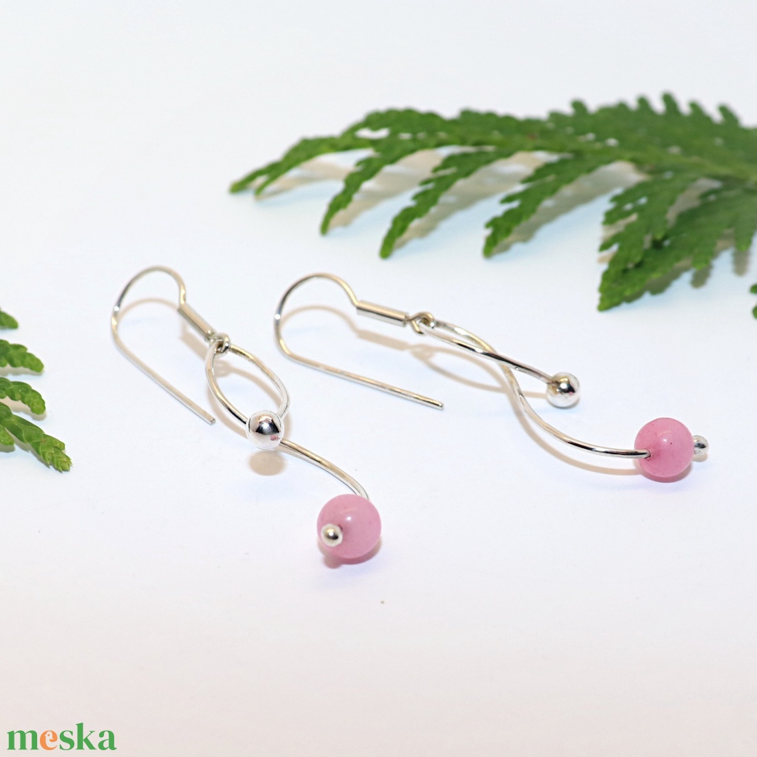 Rózsaszín achátos, női ezüst fülbevaló pár (EF.136) - ékszer - fülbevaló - lógó fülbevaló - Meska.hu