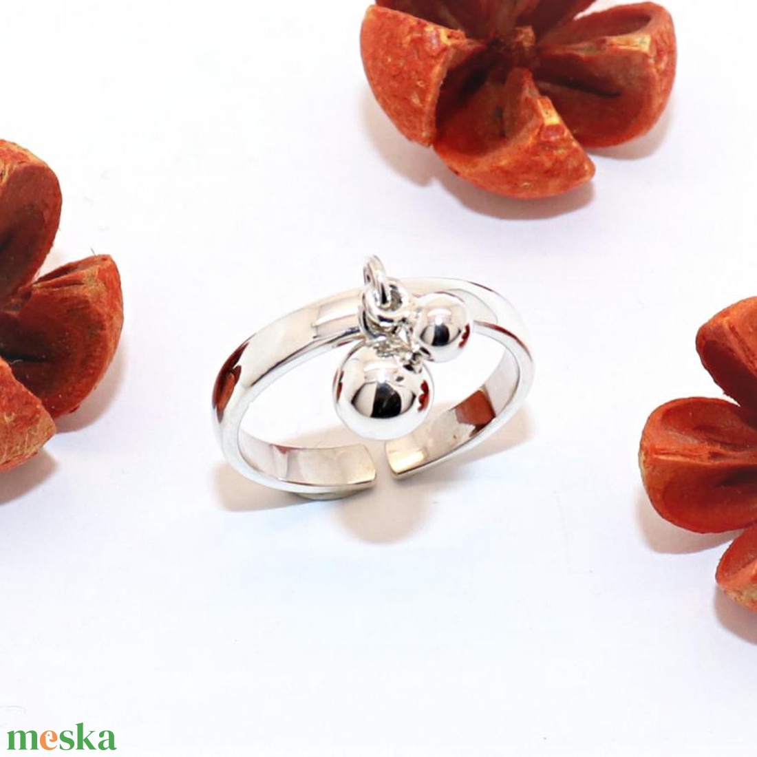 Mozgó golyós, női ezüst gyűrű, 56-os méret, állítható (EGY.192) - ékszer - gyűrű - kerek gyűrű - Meska.hu