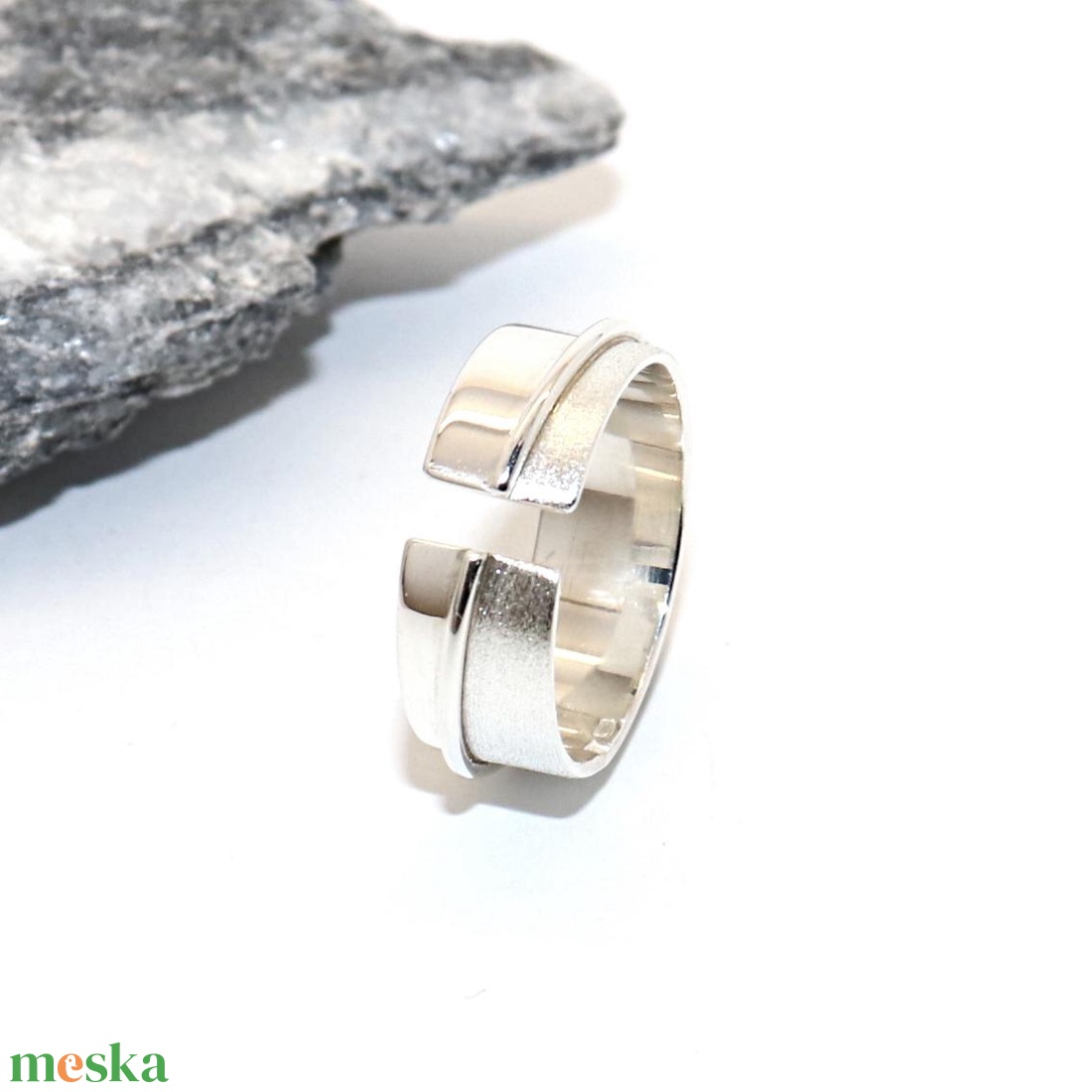 Matt és fényes, női ezüst gyűrű, 56-os méret, állítható (EGY.198) - ékszer - gyűrű - gyöngyös gyűrű - Meska.hu