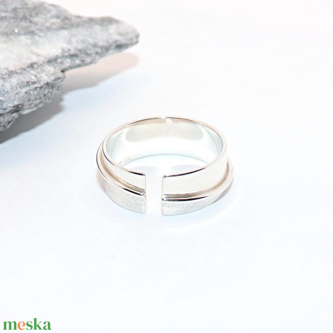 Matt és fényes, női ezüst gyűrű, 56-os méret, állítható (EGY.198) - ékszer - gyűrű - gyöngyös gyűrű - Meska.hu