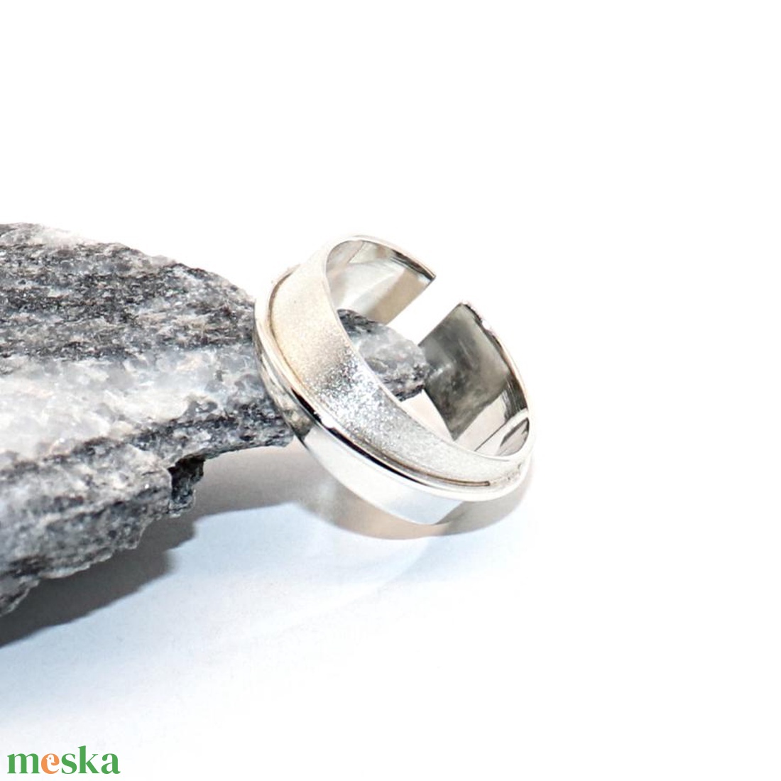 Matt és fényes, női ezüst gyűrű, 56-os méret, állítható (EGY.198) - ékszer - gyűrű - gyöngyös gyűrű - Meska.hu