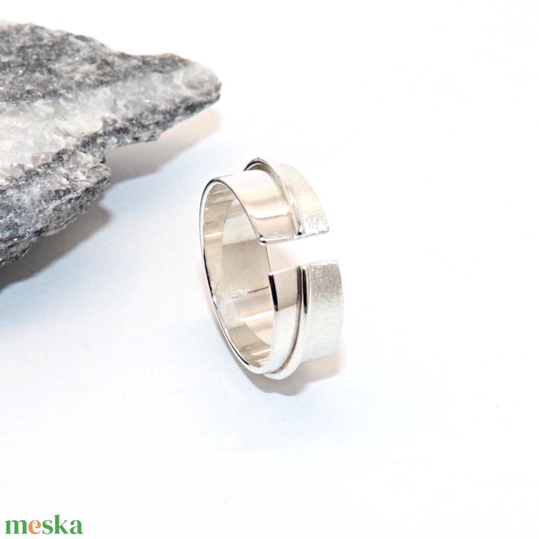 Matt és fényes, női ezüst gyűrű, 56-os méret, állítható (EGY.198) - ékszer - gyűrű - gyöngyös gyűrű - Meska.hu