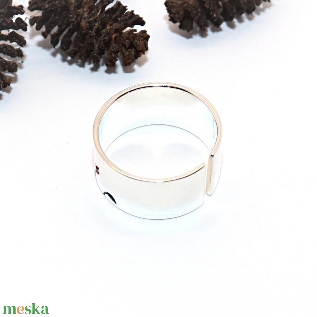 Piros rózsás széles karika, női ezüst gyűrű, 60-as méret, állítható (EGY.227) - ékszer - gyűrű - kerek gyűrű - Meska.hu