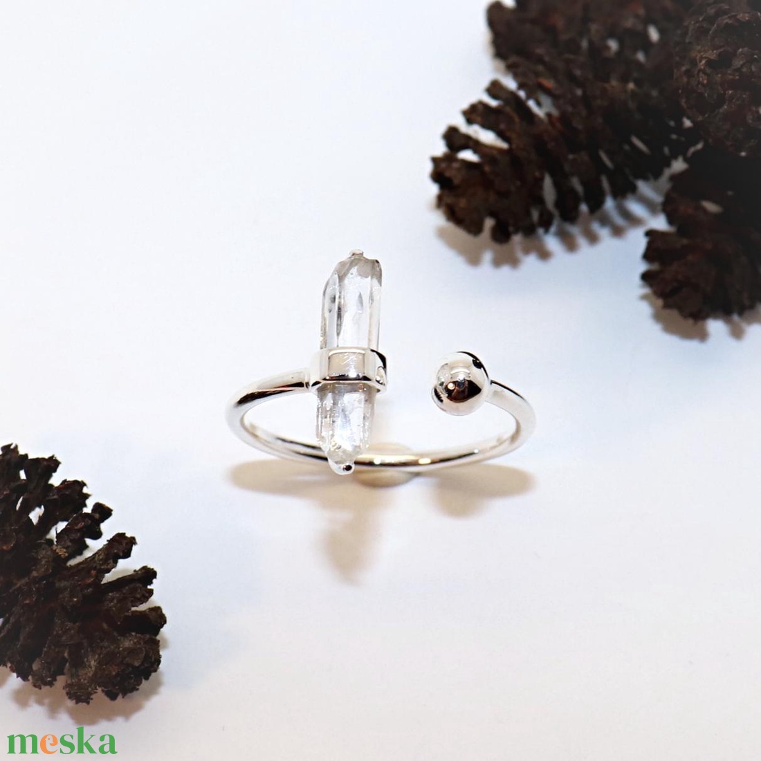 Hegyikristály, női ezüst gyűrű, 58-as méret, állítható (EGY.282) - ékszer - gyűrű - statement gyűrű - Meska.hu